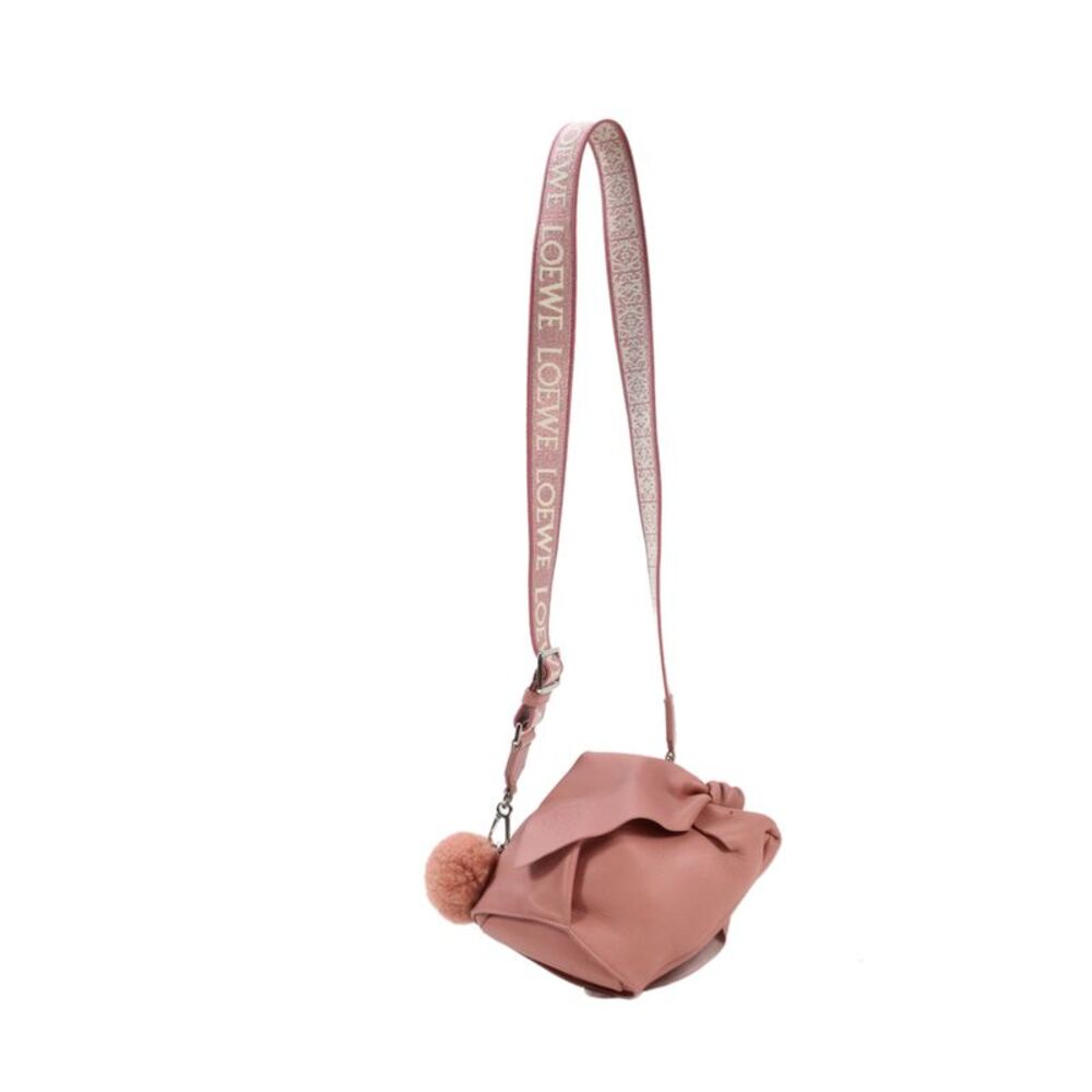 Loewe Womens Leather Small Bunny Pom Pom Shoulder Handbag Pink